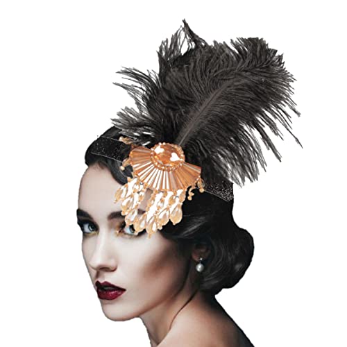 KARLOR Damen 20er Jahre Stil Flapper Charleston Kopfband Haarband schwarz Feder Kopfschmuck Damen Fasching Cosplay Party Halloween Kostüm Accessoires (Schwarz Feder mit Goldanhänger) KARLOR Damen 20er Jahre Stil Flapper Charleston Kopfband Haarband schwarz Feder Kopfschmuck Damen Fasching Cosplay Party Halloween Kostüm Accessoires (Schwarz Feder mit Goldanhänger) von KARLOR