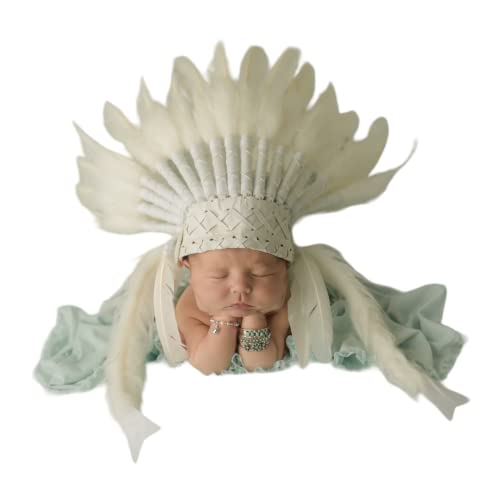 KARMABCN K18- Indian Baby Hat/Neugeborene von 0 bis 9 Monate, Indian Cap, Feder Kopfschmuck (White SWAN) von KARMABCN