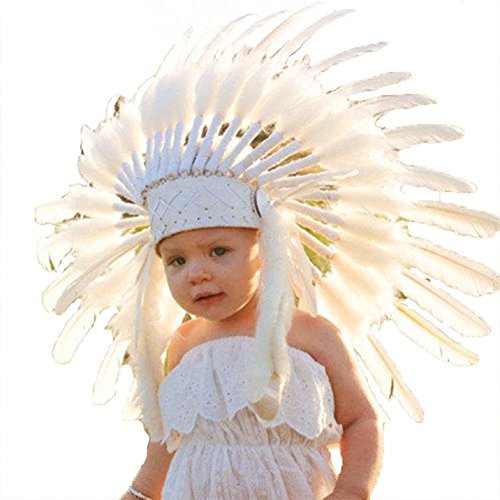 KARMABCN N31- Indianer Kopfschmuck für 5 bis 8 Jahre Kind/Kinder, Feder Kopfschmuck (WHITE SWAN) von KARMABCN