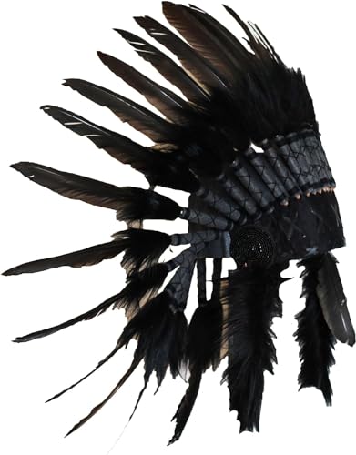 KARMABCN N64-Hut indisch, Plume, Kopfschmuck aus Federn der Farbe schwarz mit schwarzen Haaren von KARMABCN