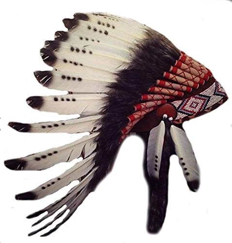 KARMABCN kurzer indischer Kopfschmuck aus weißen Schwanenfedern mit schwarz gesprühten Punkten/Indian Headdress von KARMABCN