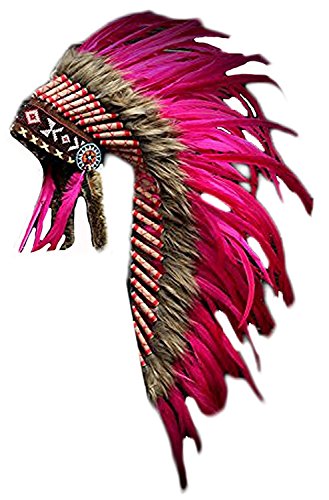 Y04 - Indischer Native American Style, Medium Pink Feather Kopfschmuck (36 Zoll lang). von KARMABCN