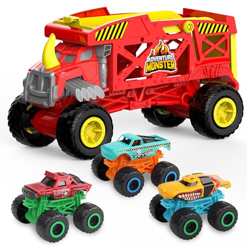KARMOUNT 4 in 1 Monster Truck transportwagen Spielzeug, Rot Monster Mover Nashorn Autos Hauler Set für Kinder, Transporter Truck mit Startrampe, Einschließlich 3 Diecast Monster Trucks Kinder 3+ KARMOUNT 4 in 1 Monster Truck transportwagen Spielzeug, Rot Monster Mover Nashorn Autos Hauler Set für Kinder, Transporter Truck mit Startrampe, Einschließlich 3 Diecast Monster Trucks Kinder 3+ von KARMOUNT