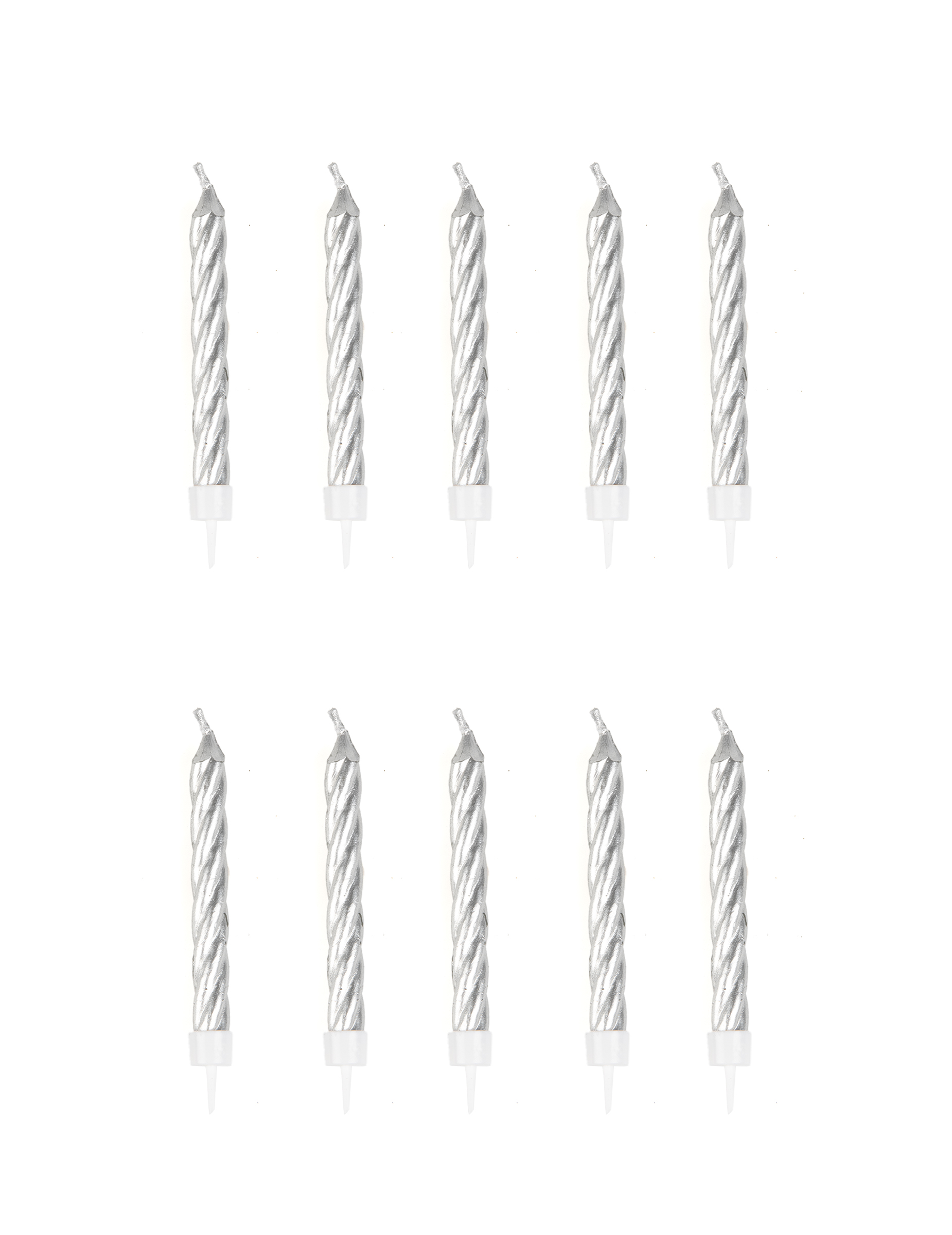 10 silberne Geburtstagskerzen 6,5 cm inkl. Haltern 10 silberne Geburtstagskerzen 6,5 cm inkl. Haltern von KARNEVAL-MEGASTORE