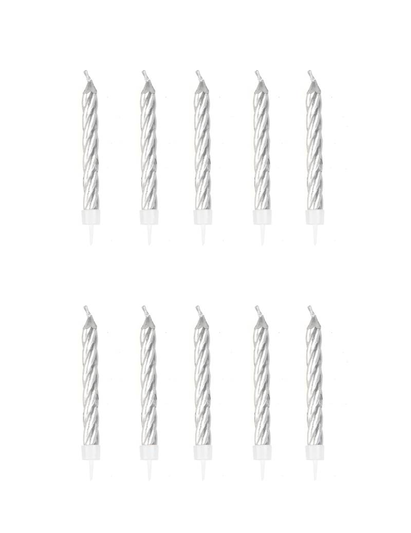 10 silberne Geburtstagskerzen 6,5 cm inkl. Haltern 10 silberne Geburtstagskerzen 6,5 cm inkl. Haltern von KARNEVAL-MEGASTORE