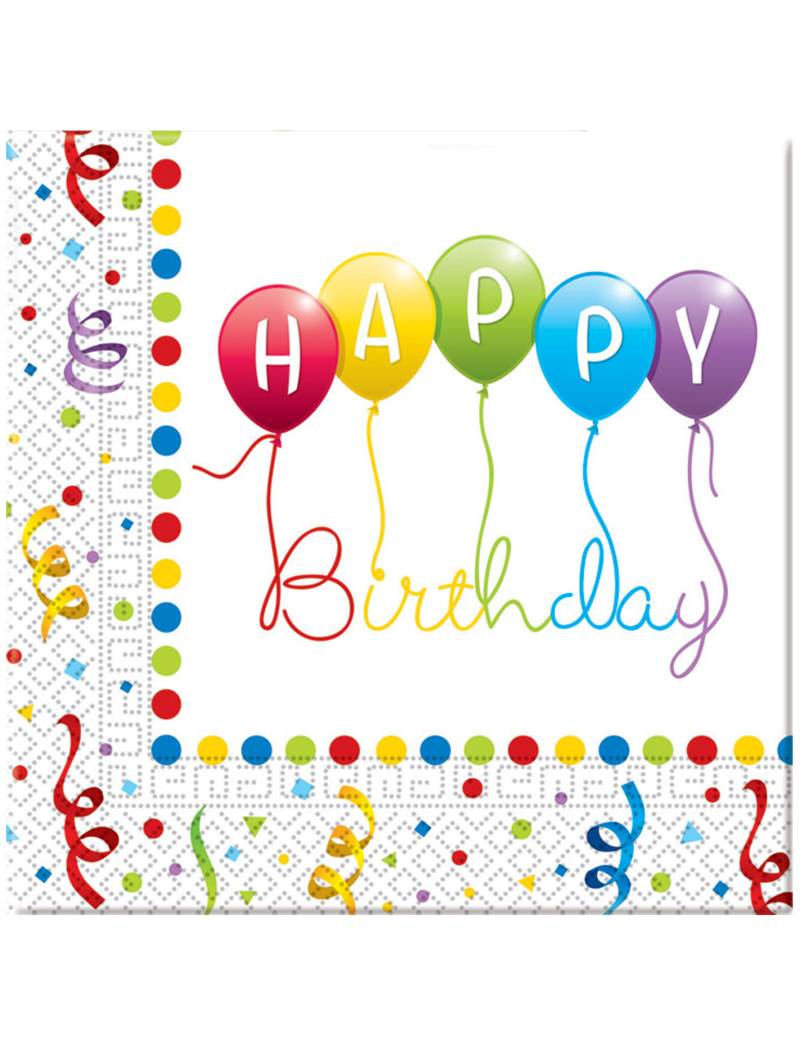 20 Servietten Happy Birthday Papierservietten 33 x 33 cm von KARNEVAL-MEGASTORE
