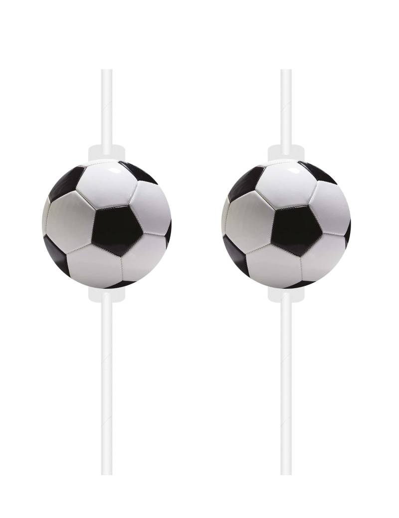 4 Fußball-Trinkhalme aus Pappe mit Ball-Aufsatz von KARNEVAL-MEGASTORE