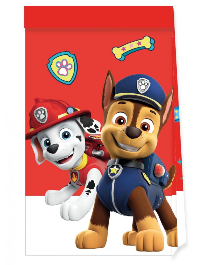 4 Papiertüten Paw Patrol rot von KARNEVAL-MEGASTORE