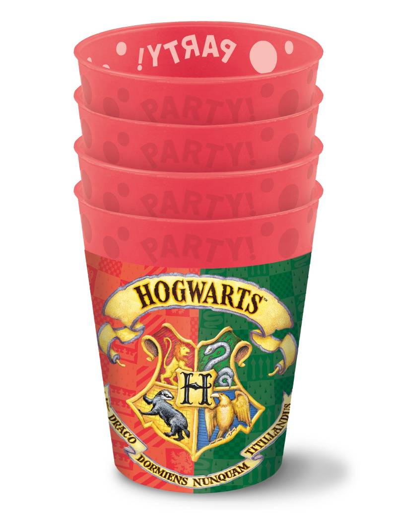 4 Partybecher Harry Potter Mehrweg rot von KARNEVAL-MEGASTORE