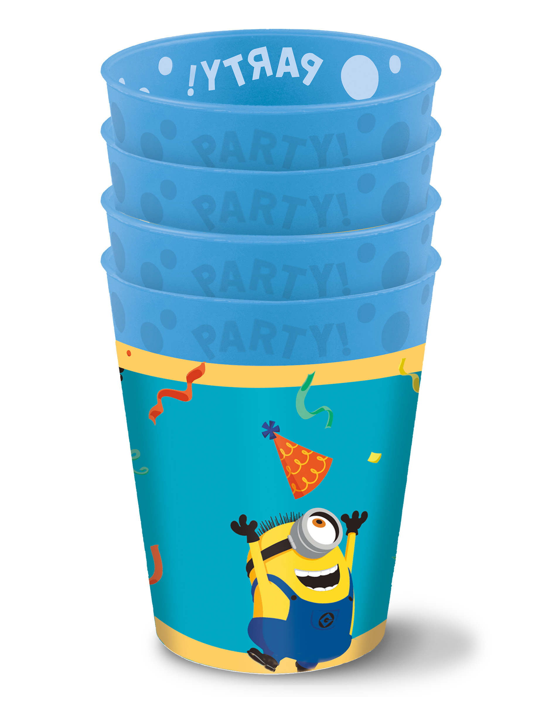 4 Partybecher Minions Mehrweg blau von KARNEVAL-MEGASTORE