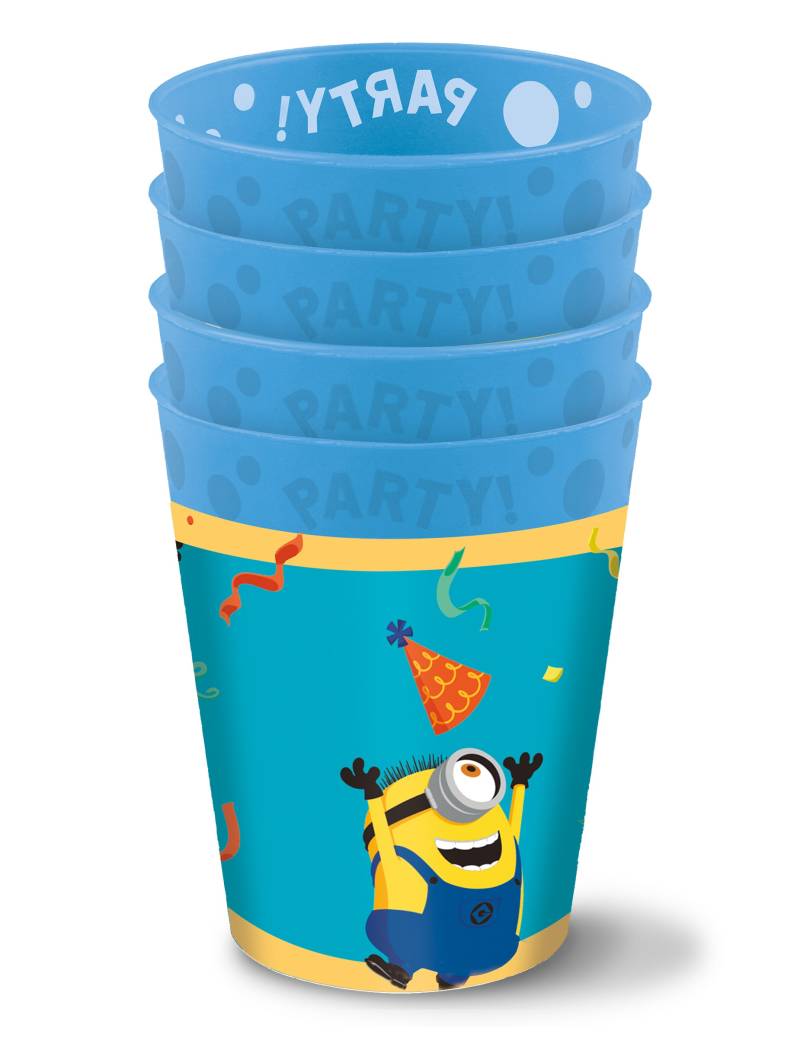 4 Partybecher Minions Mehrweg blau von KARNEVAL-MEGASTORE