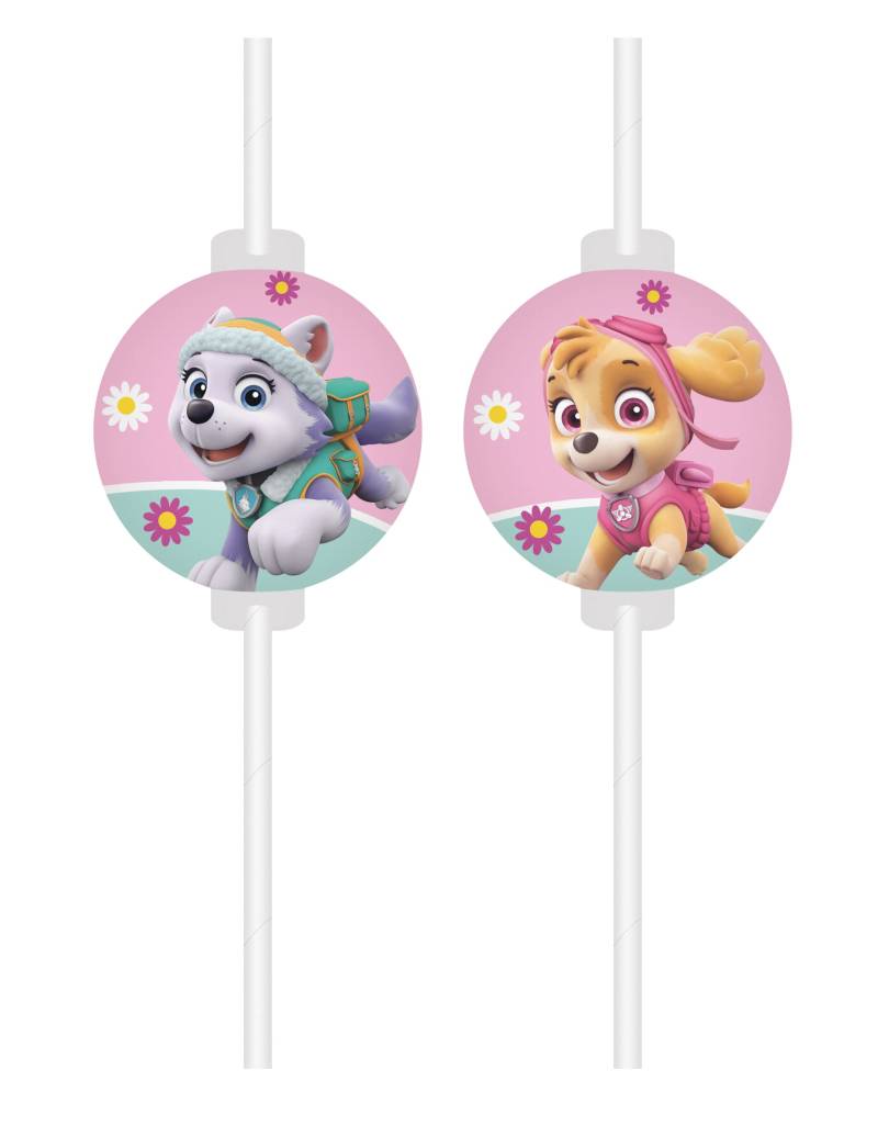 4 Strohhalme Paw Patrol Skye Paw Patrol rosa von KARNEVAL-MEGASTORE