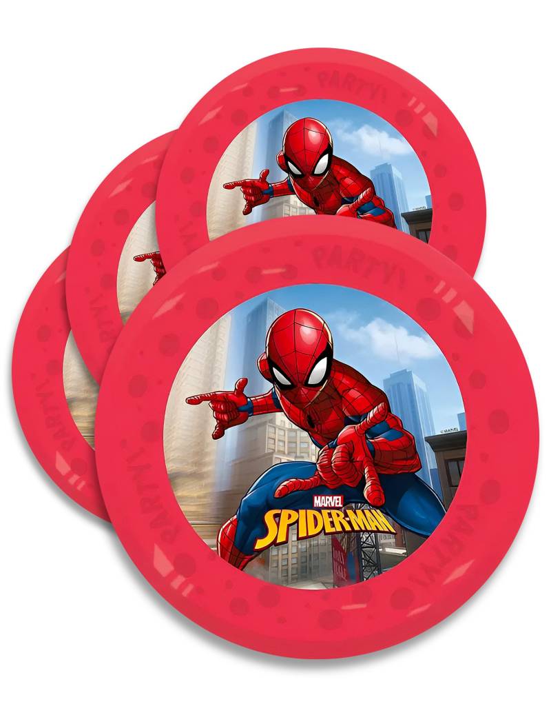 4 Wiederverwendbare Spiderman Teller 21 cm von KARNEVAL-MEGASTORE