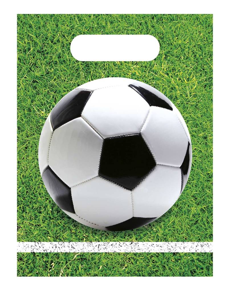 6 Fußball Party-Geschenktüten aus Kunststoff 23 x 16 cm von KARNEVAL-MEGASTORE