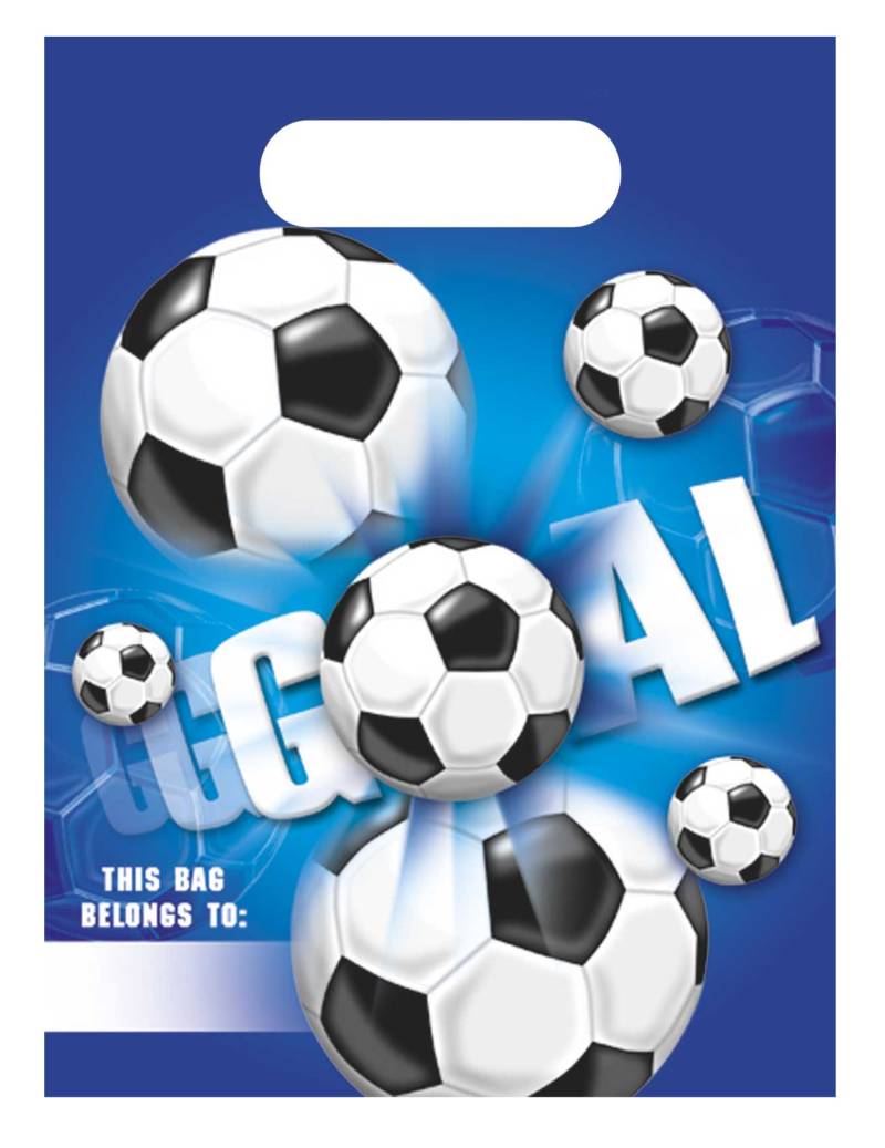 6 Partytüten Fußballfeld mit Fußballmotiv blau von KARNEVAL-MEGASTORE