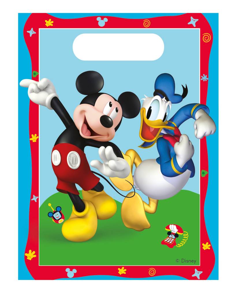 6 Partytüten Mickey Mouse Plastik von KARNEVAL-MEGASTORE