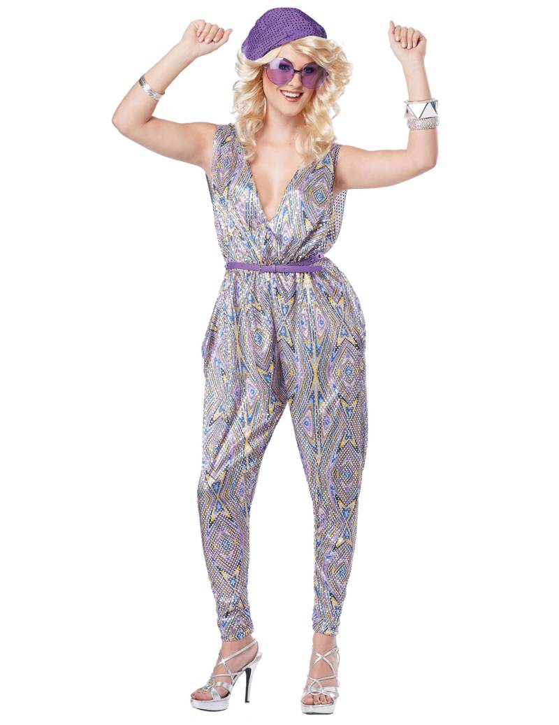 70er-Jahre Disco-Jumpsuit Damenkostüm silber-bunt von KARNEVAL-MEGASTORE