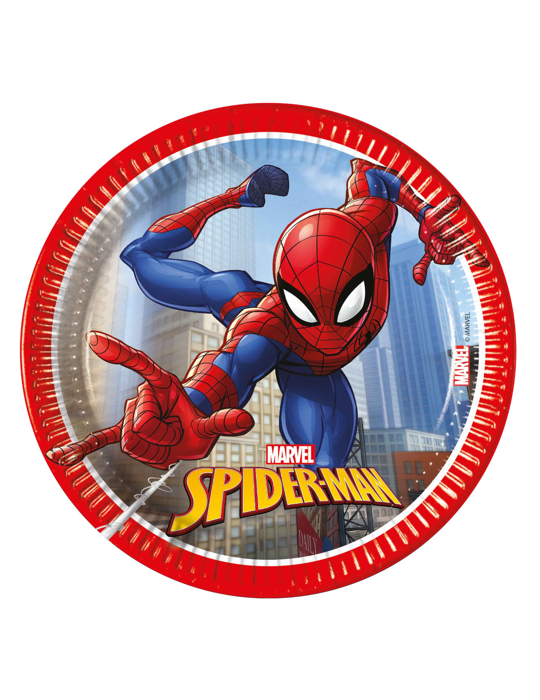 8 Pappteller Spiderman Fighter 20 cm rot von KARNEVAL-MEGASTORE