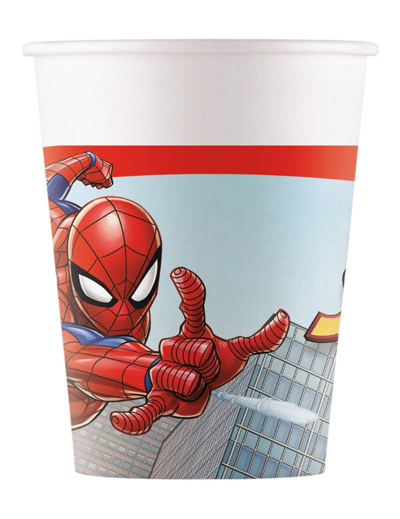 8 Spiderman Pappbecher aus Karton 200 ml von KARNEVAL-MEGASTORE