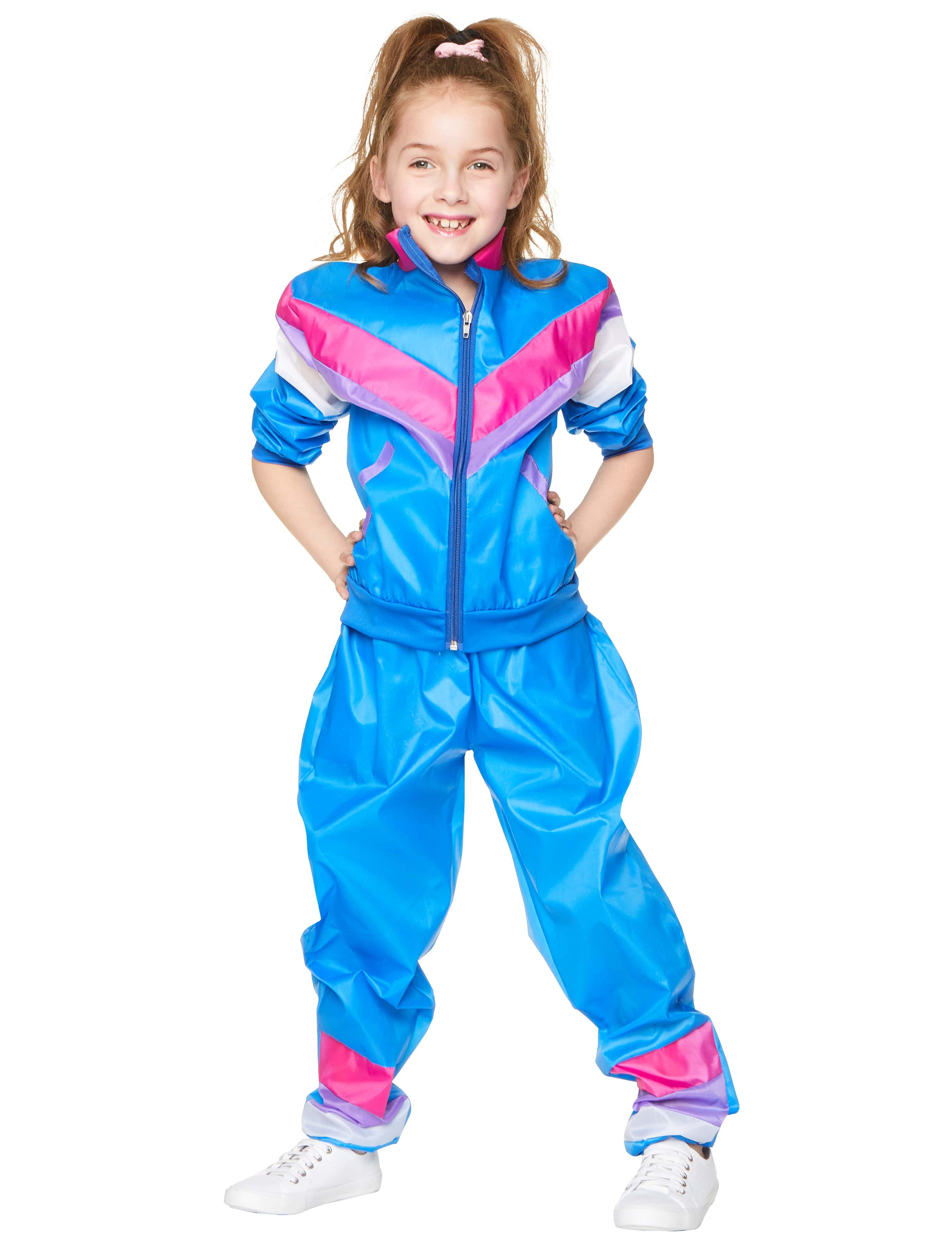 80er-Kostüm für Kinder Jogginganzug blau-pink von KARNEVAL-MEGASTORE