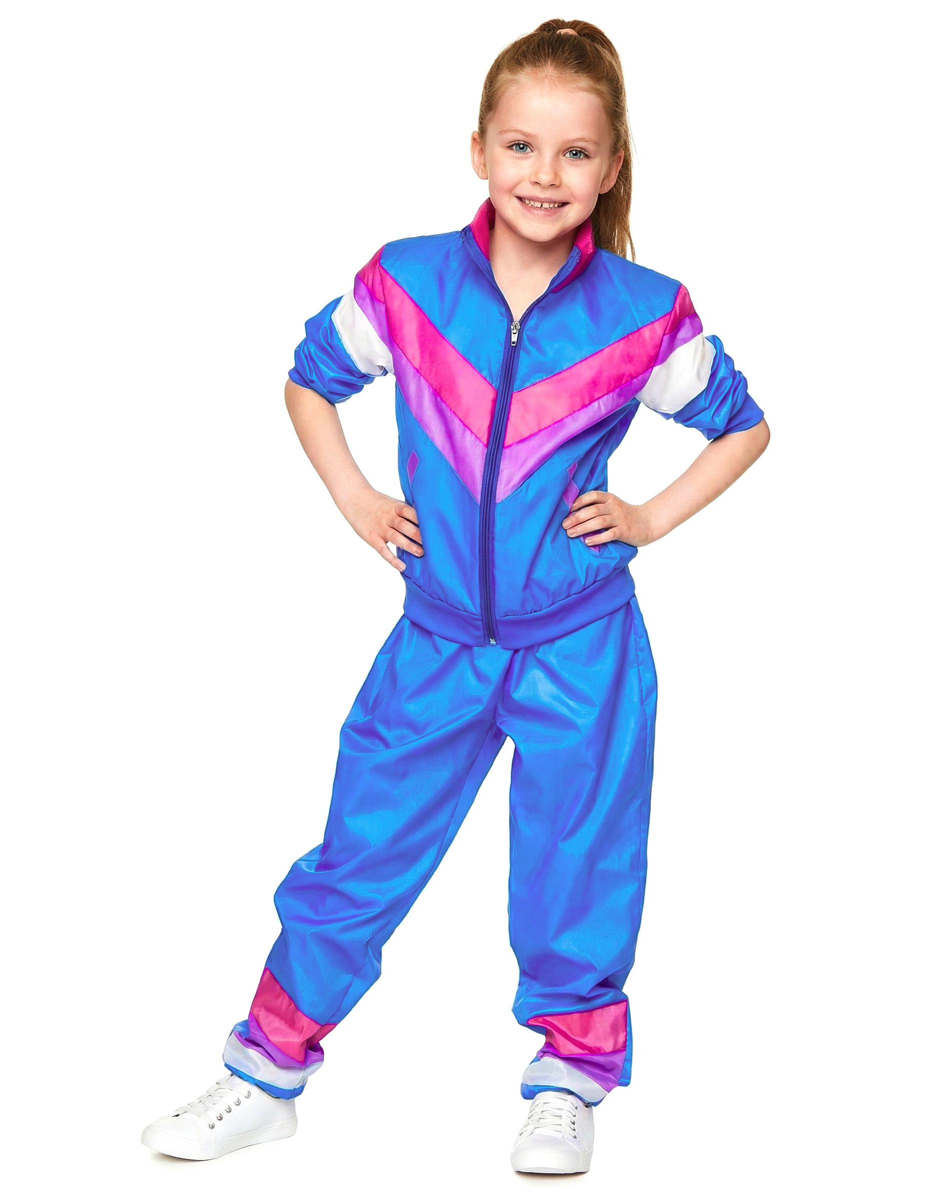 80er-Kostüm für Kinder Jogginganzug blau-pink von KARNEVAL-MEGASTORE