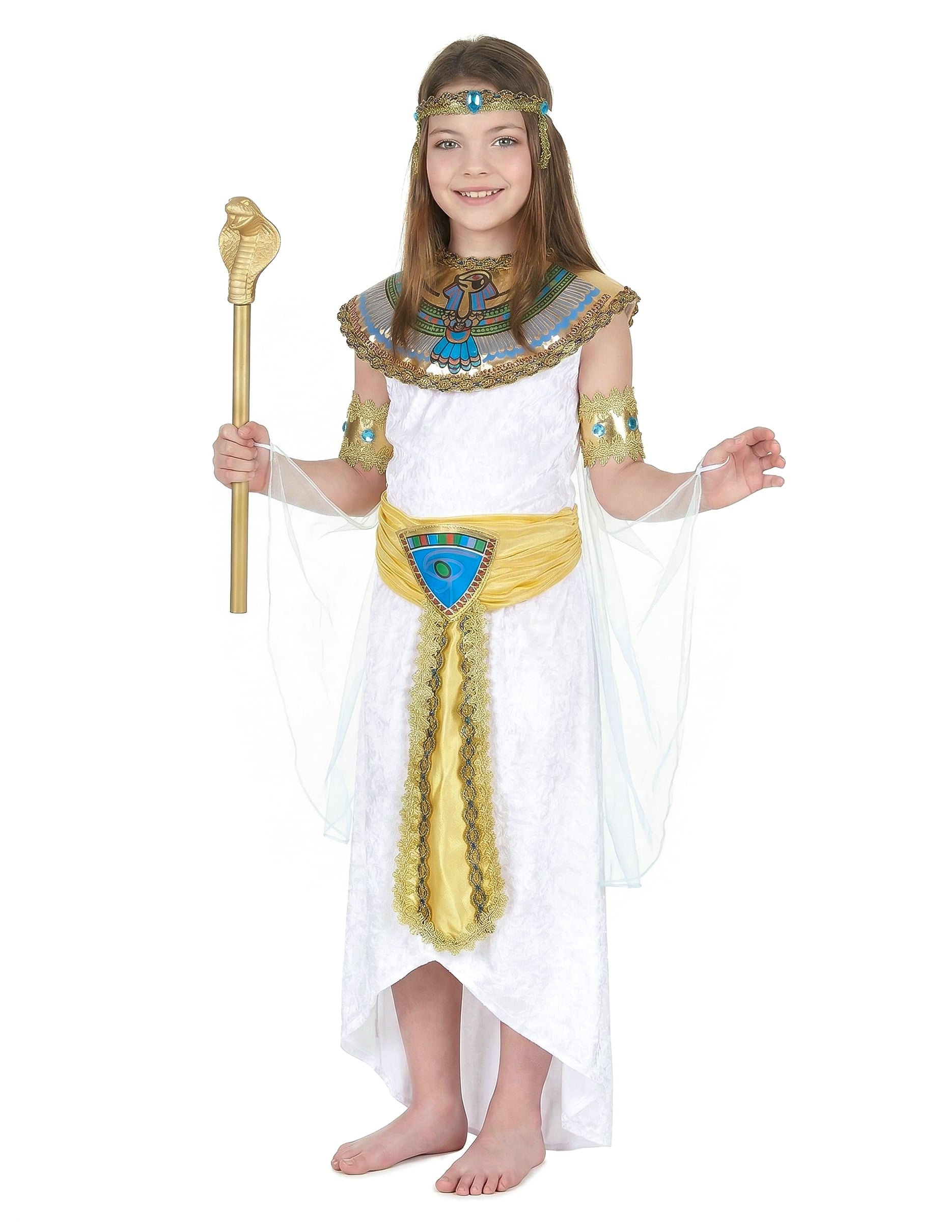 Ägypterin Kinderkostüm Pharaonin weiss-gold-bunt von KARNEVAL-MEGASTORE