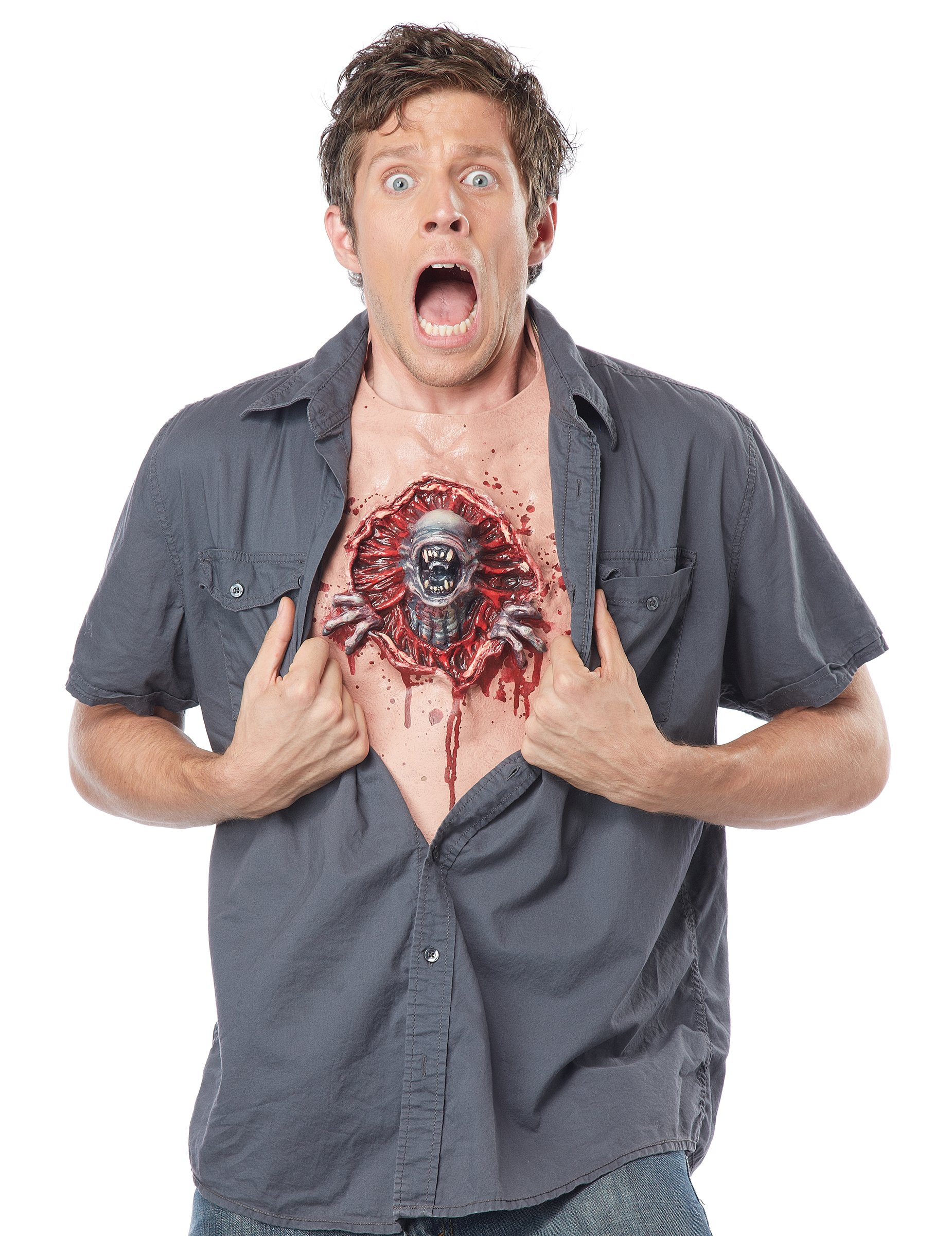 Alien-Brust Halloween Parasit beige-rot von KARNEVAL-MEGASTORE