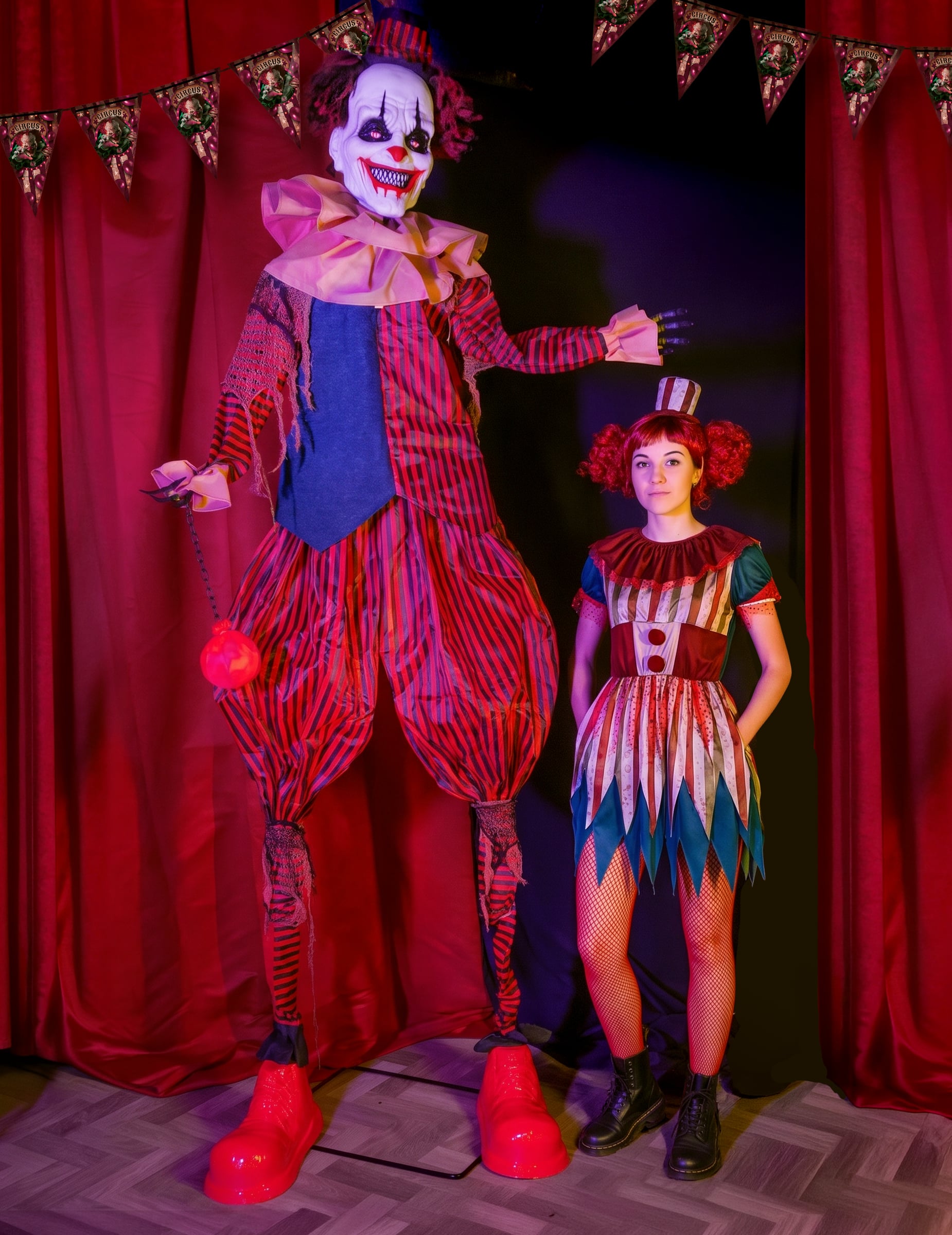 Animierte Clown-Figur auf Stelzen - 240 cm Animierte Clown-Figur auf Stelzen - 240 cm von KARNEVAL-MEGASTORE