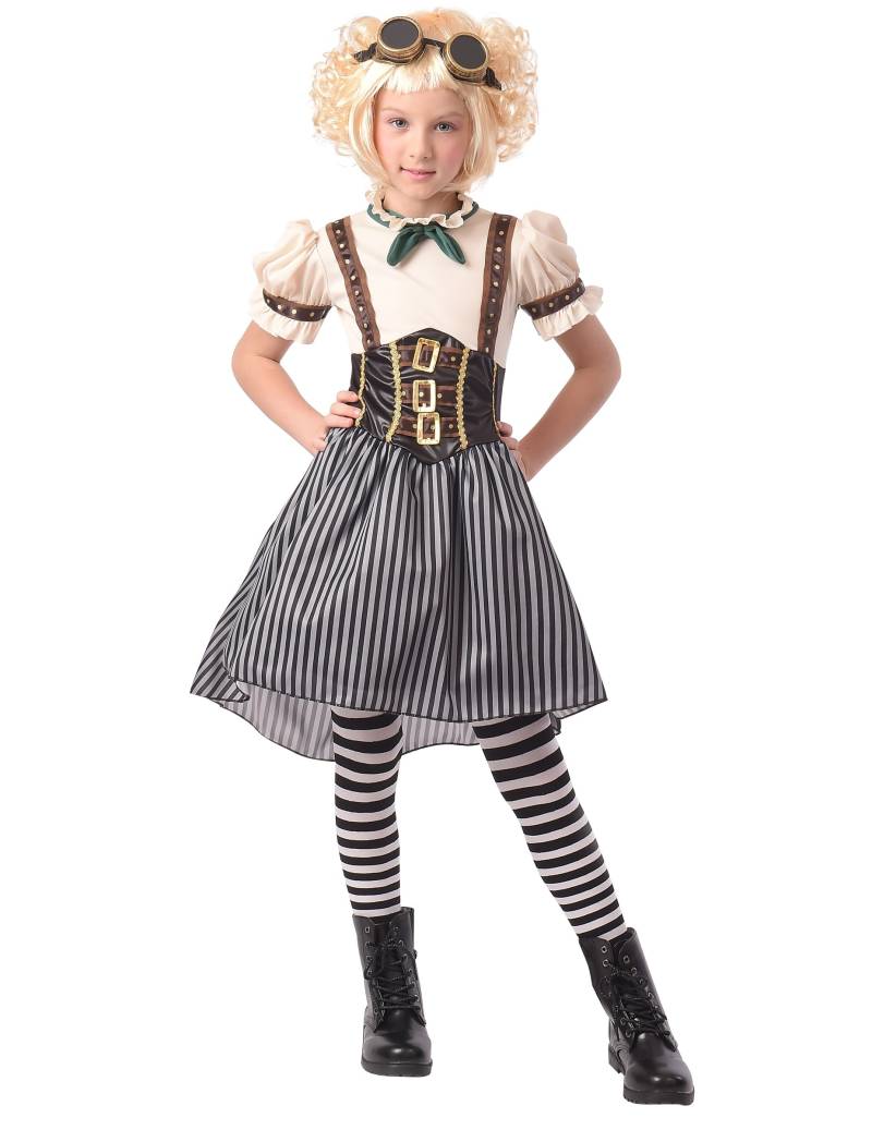 Ausgefallenes Steampunk-Kostüm für Mädchen Halloweenkostüm weiss-schwarz von KARNEVAL-MEGASTORE