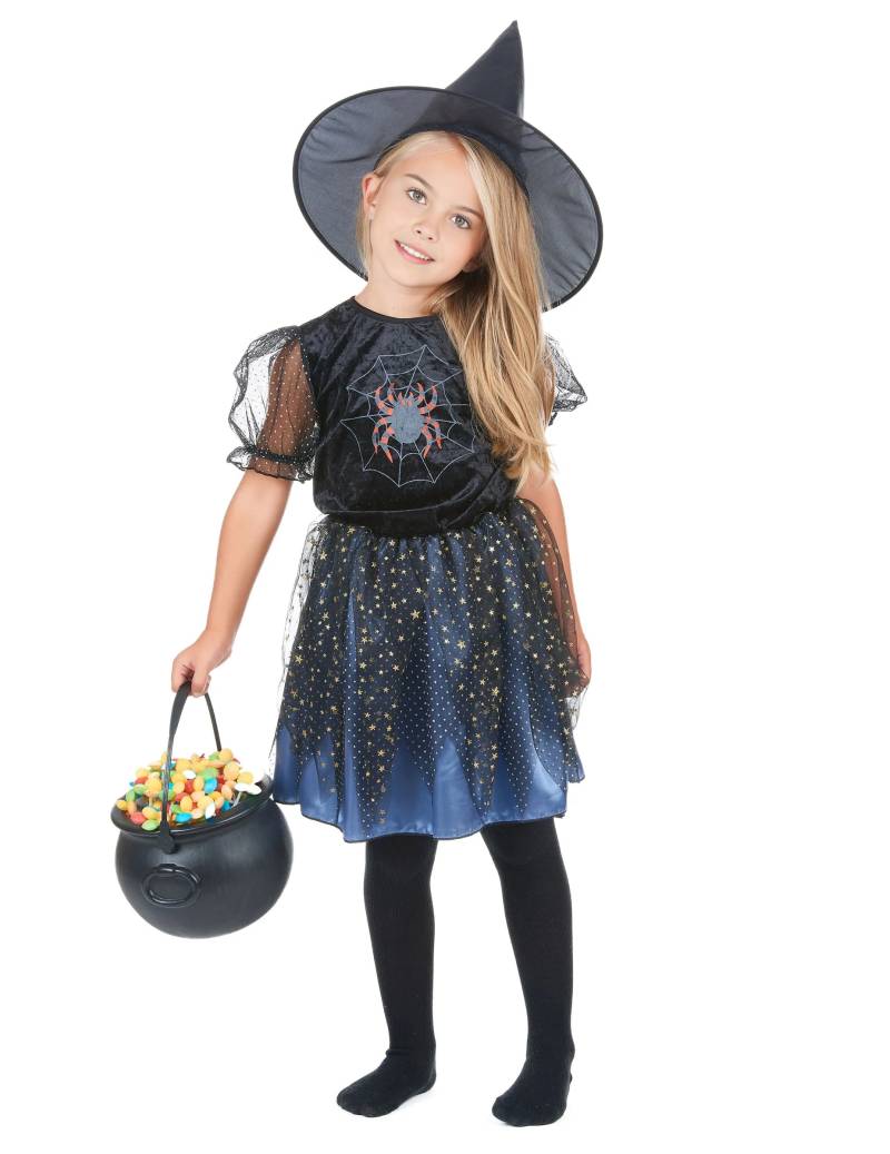 Bezaubernde Spinnen-Magierin Halloweenkostüm für Mädchen Hexe schwarz-silber von KARNEVAL-MEGASTORE