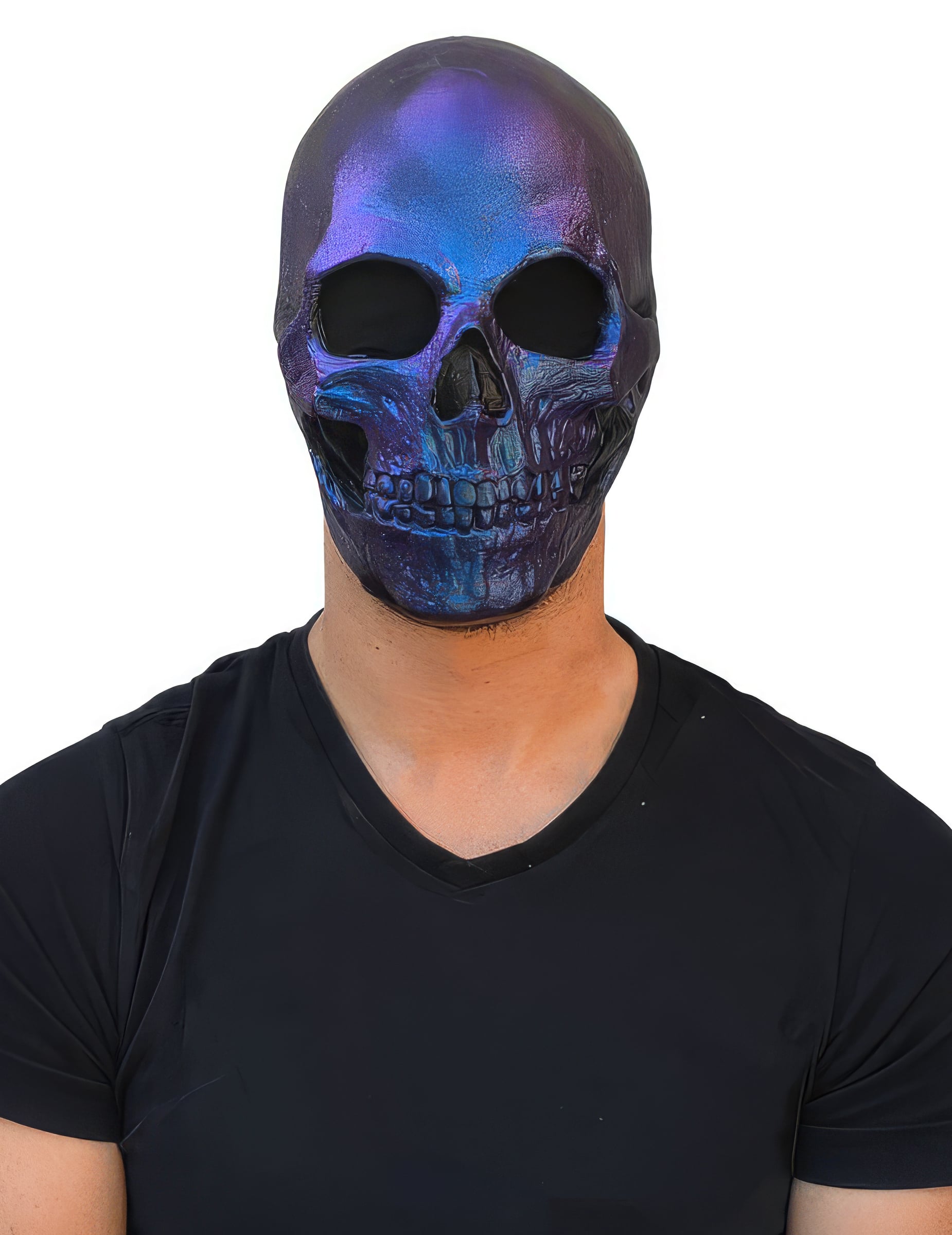 Blaue Metallic-Skelettmaske für Erwachsene Blaue Metallic-Skelettmaske für Erwachsene von KARNEVAL-MEGASTORE