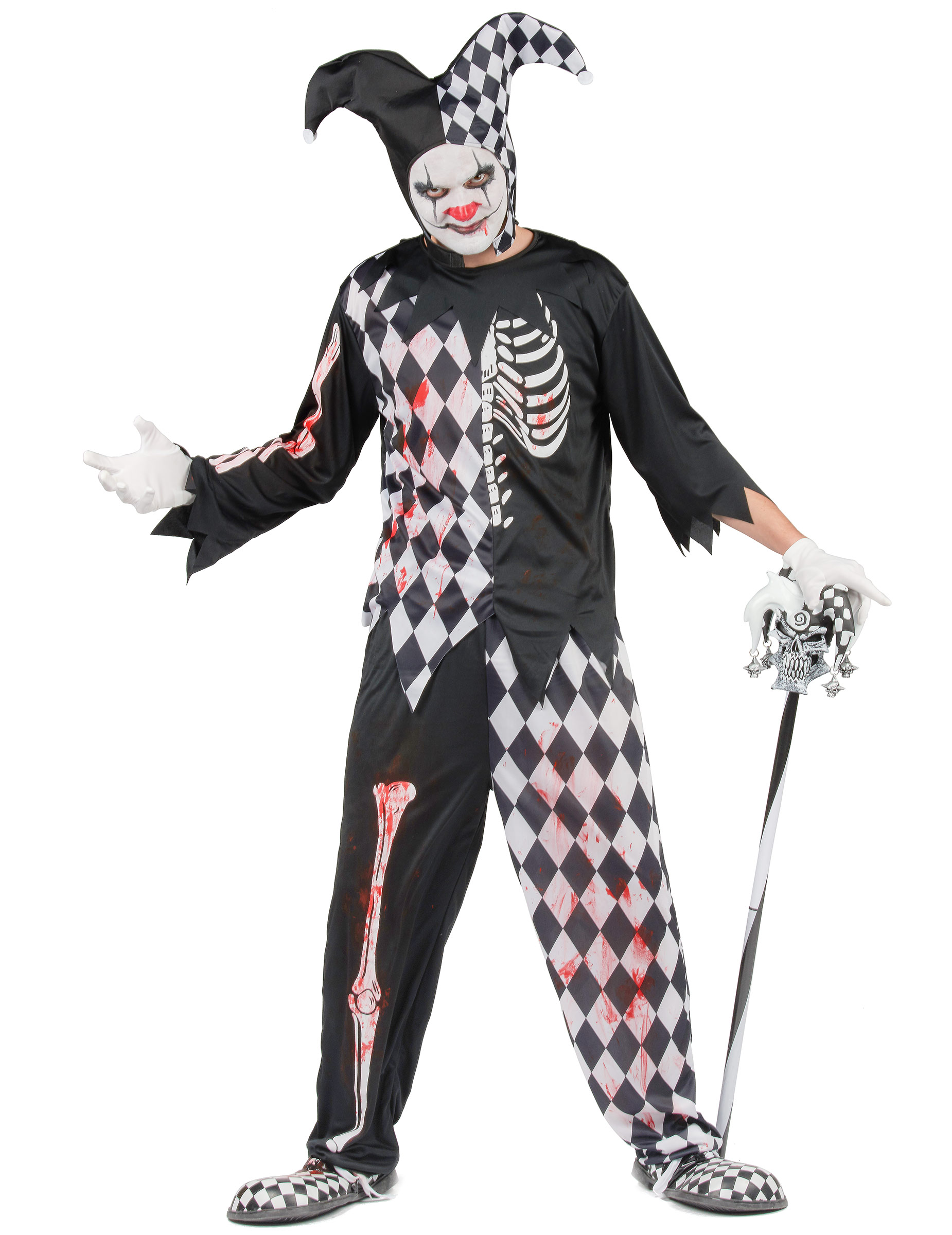 Blutiges Harlekin-Kostüm Halloweenkostüm für Herren schwarz-weiss Blutiges Harlekin-Kostüm Halloweenkostüm für Herren schwarz-weiss von KARNEVAL-MEGASTORE