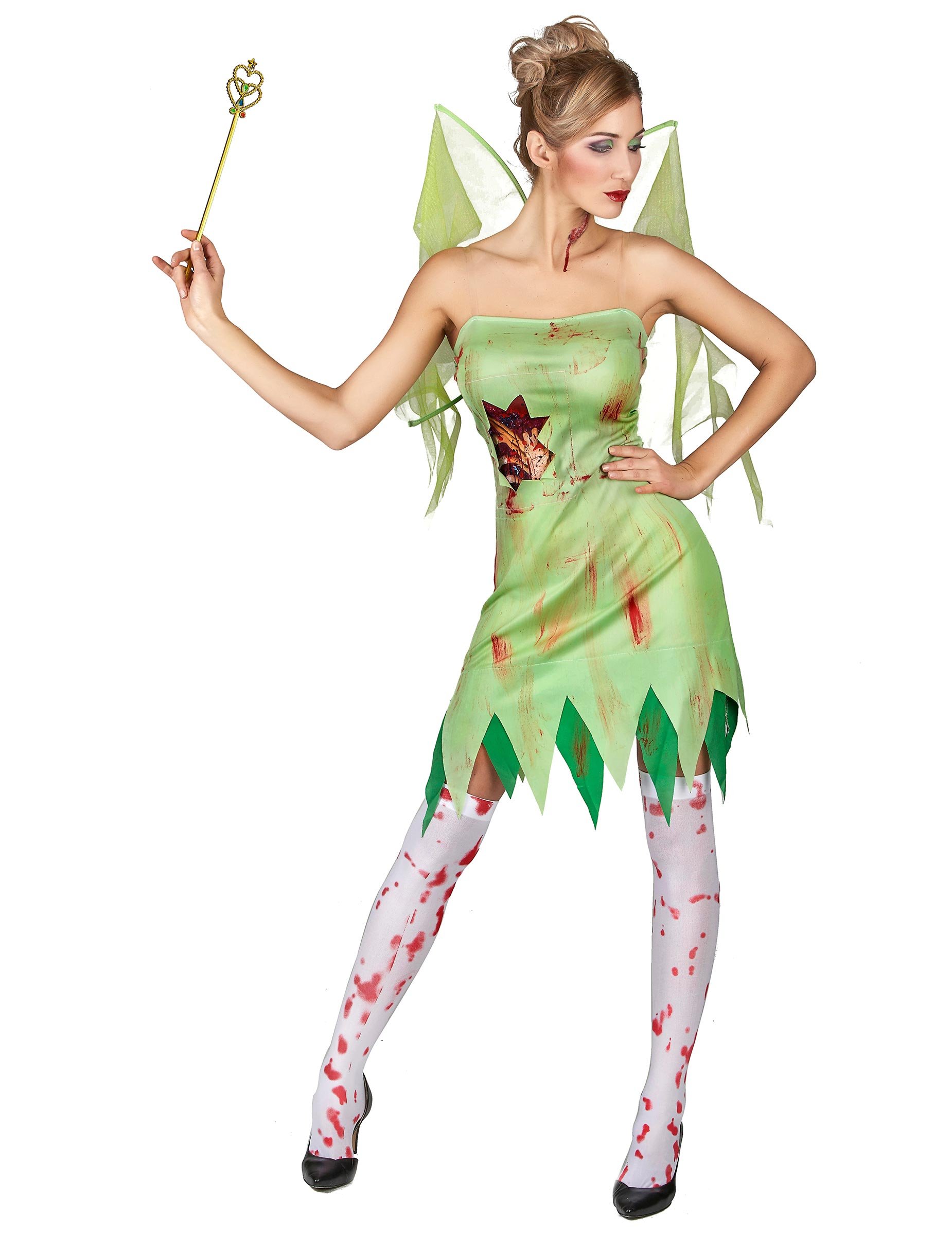 Blutverschmierte Fee-Damenkostüm Zombie grün von KARNEVAL-MEGASTORE