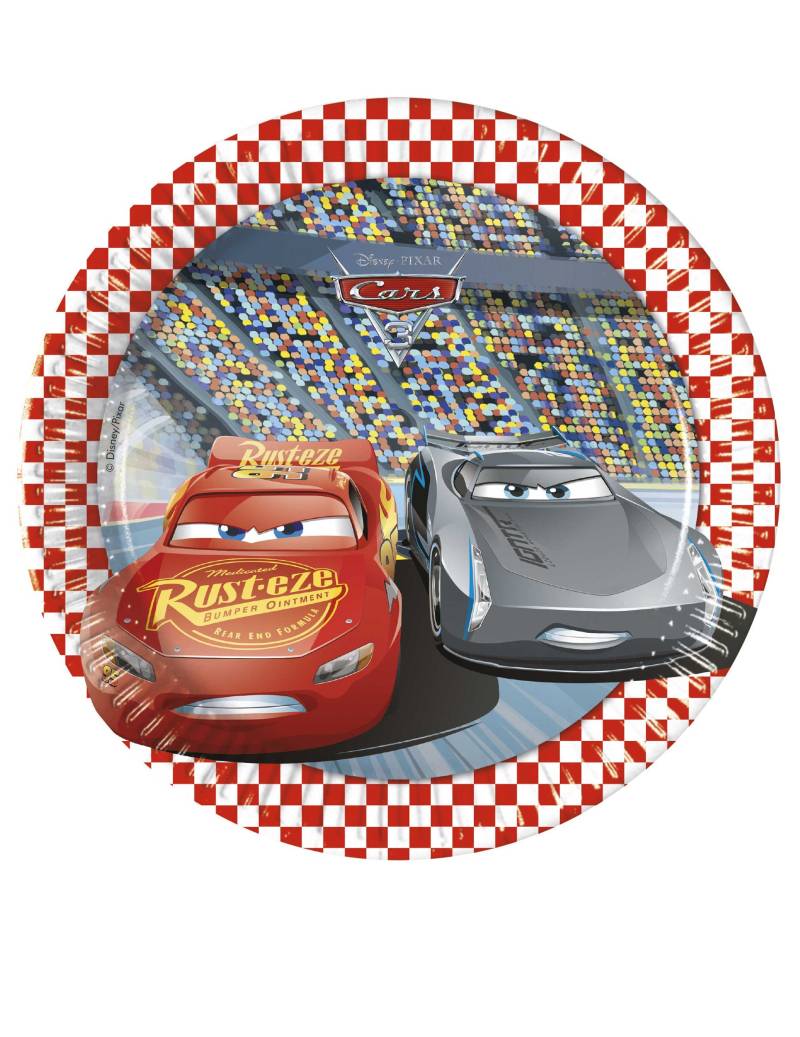 Cars-Pappteller für Kinder 8 Stück bunt 20 cm von KARNEVAL-MEGASTORE