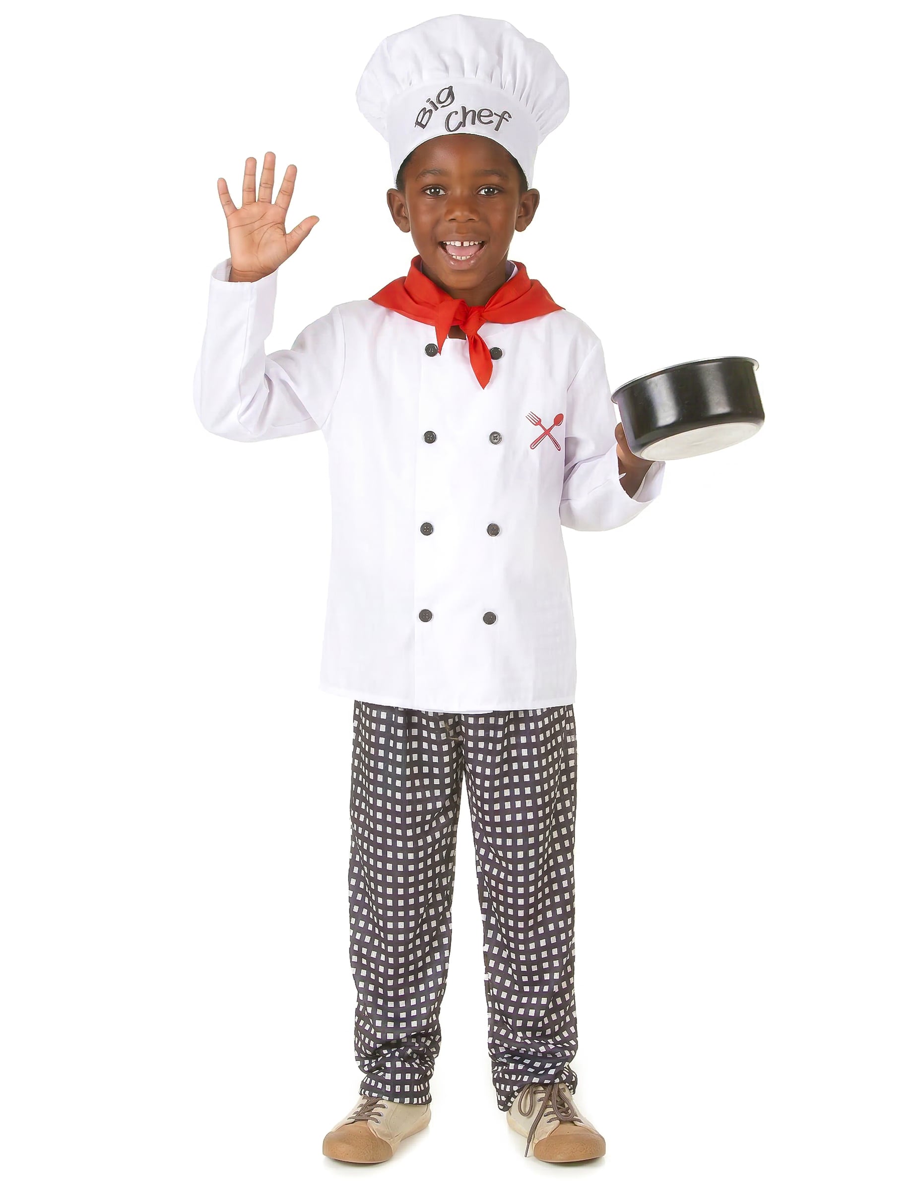 Chefkoch-Kinderkostüm Küchenchef weiss-rot-schwarz von KARNEVAL-MEGASTORE