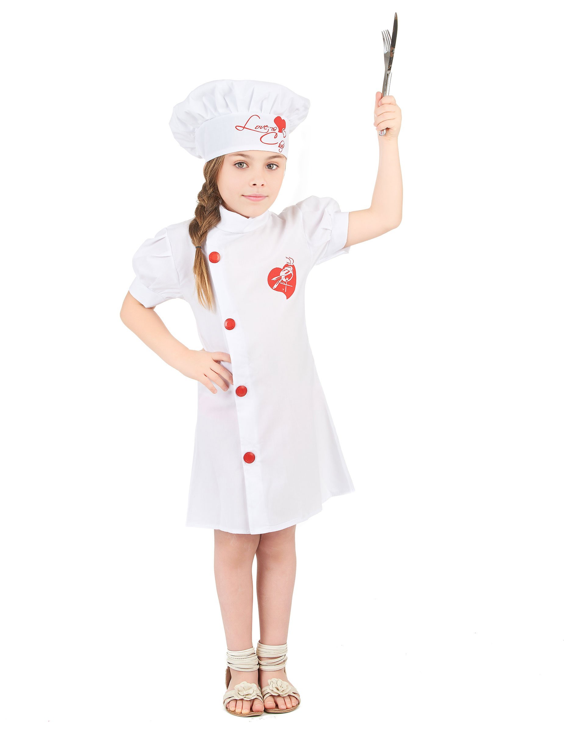 Chefköchin Kinder-Kostüm weiss-rot von KARNEVAL-MEGASTORE