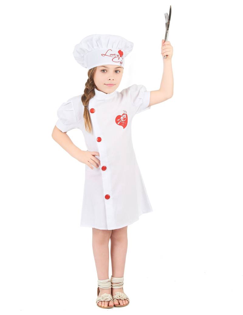 Chefköchin Kinder-Kostüm weiss-rot von KARNEVAL-MEGASTORE
