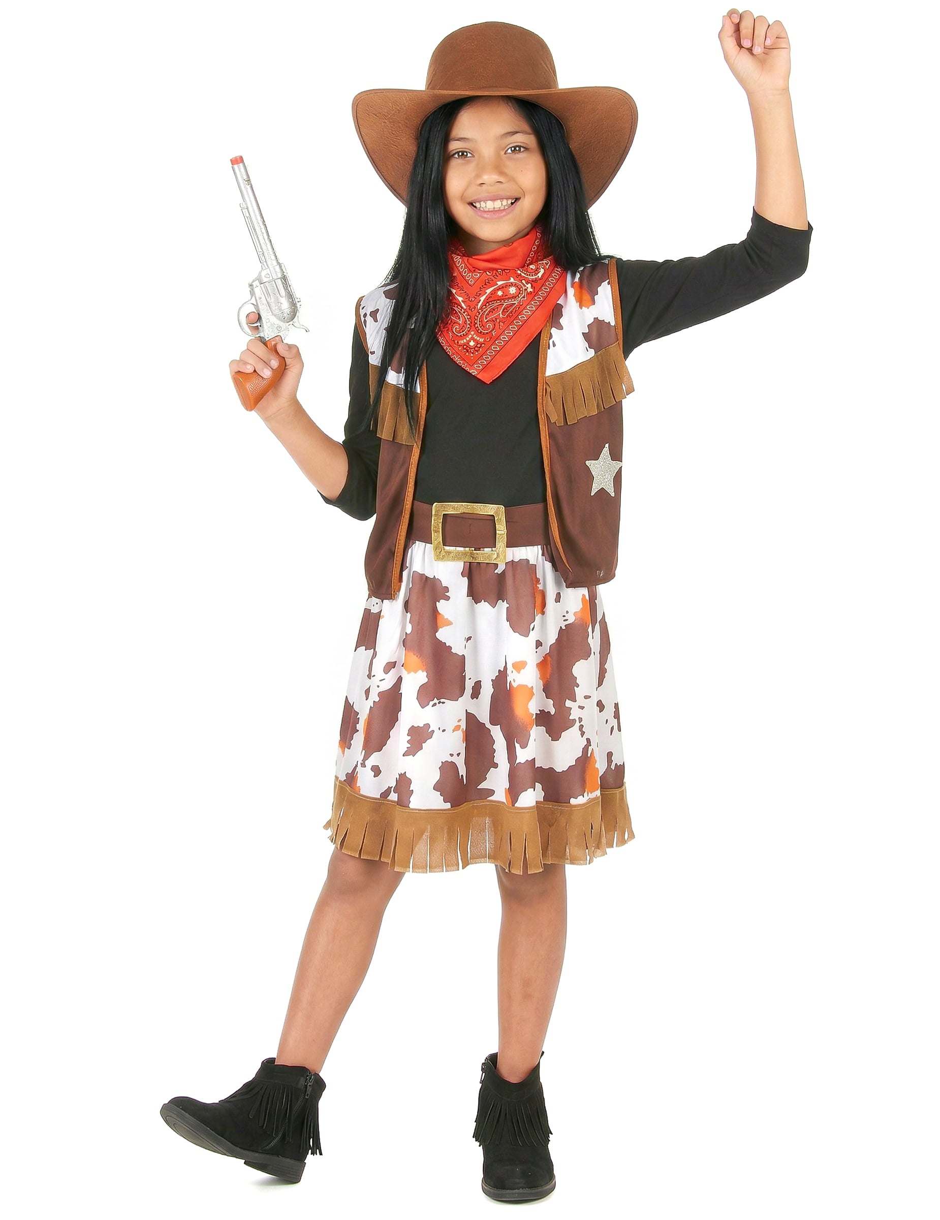 Cowgirl Kinder-Kostüm braun-rot-weiss von KARNEVAL-MEGASTORE