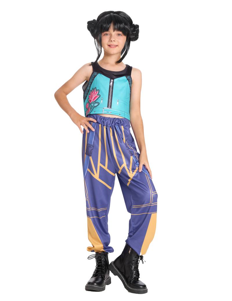 Dämonenjägerin Kostüm Mädchen Kpop-Kriegerin blau-violett von KARNEVAL-MEGASTORE