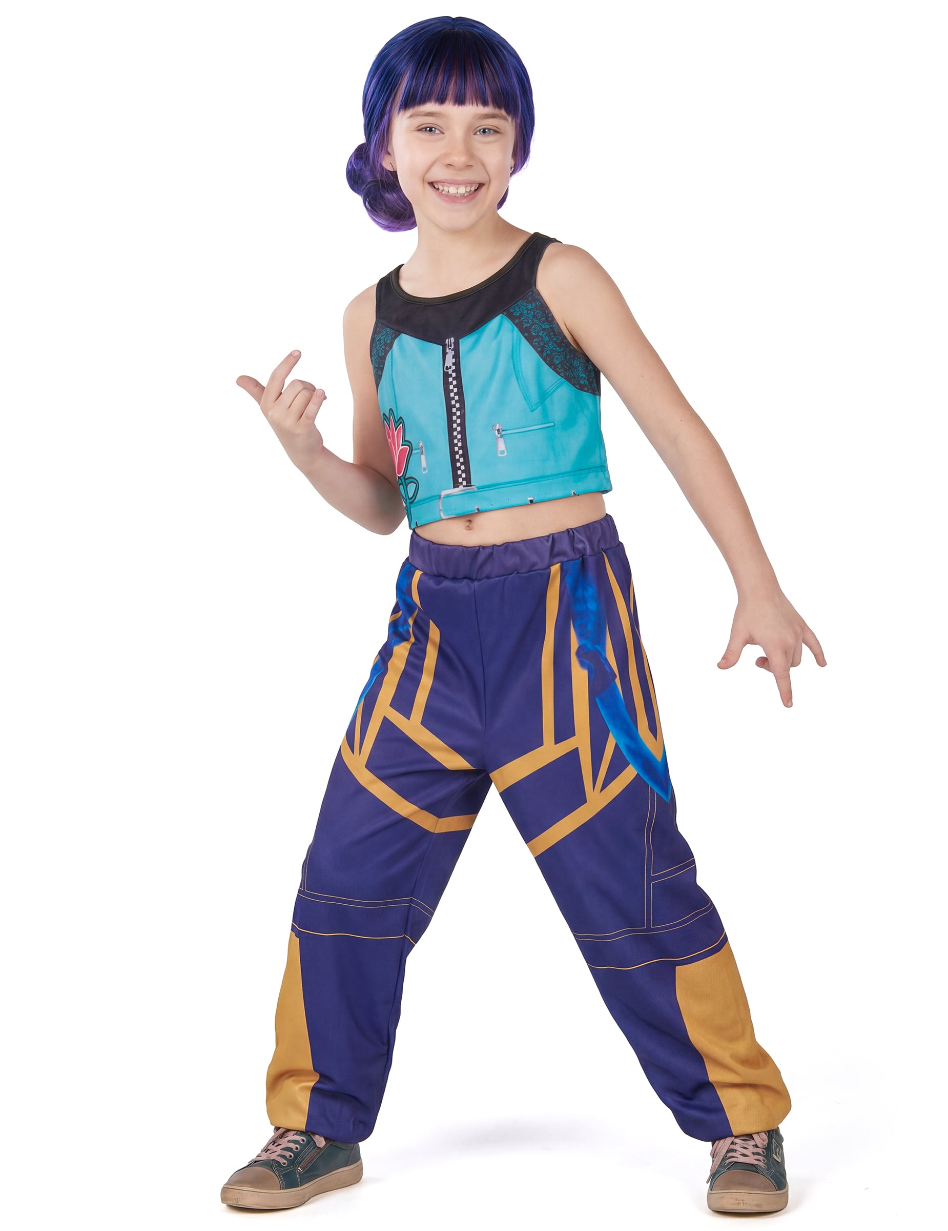 Dämonenjägerin Kostüm Mädchen Kpop-Kriegerin blau-violett von KARNEVAL-MEGASTORE