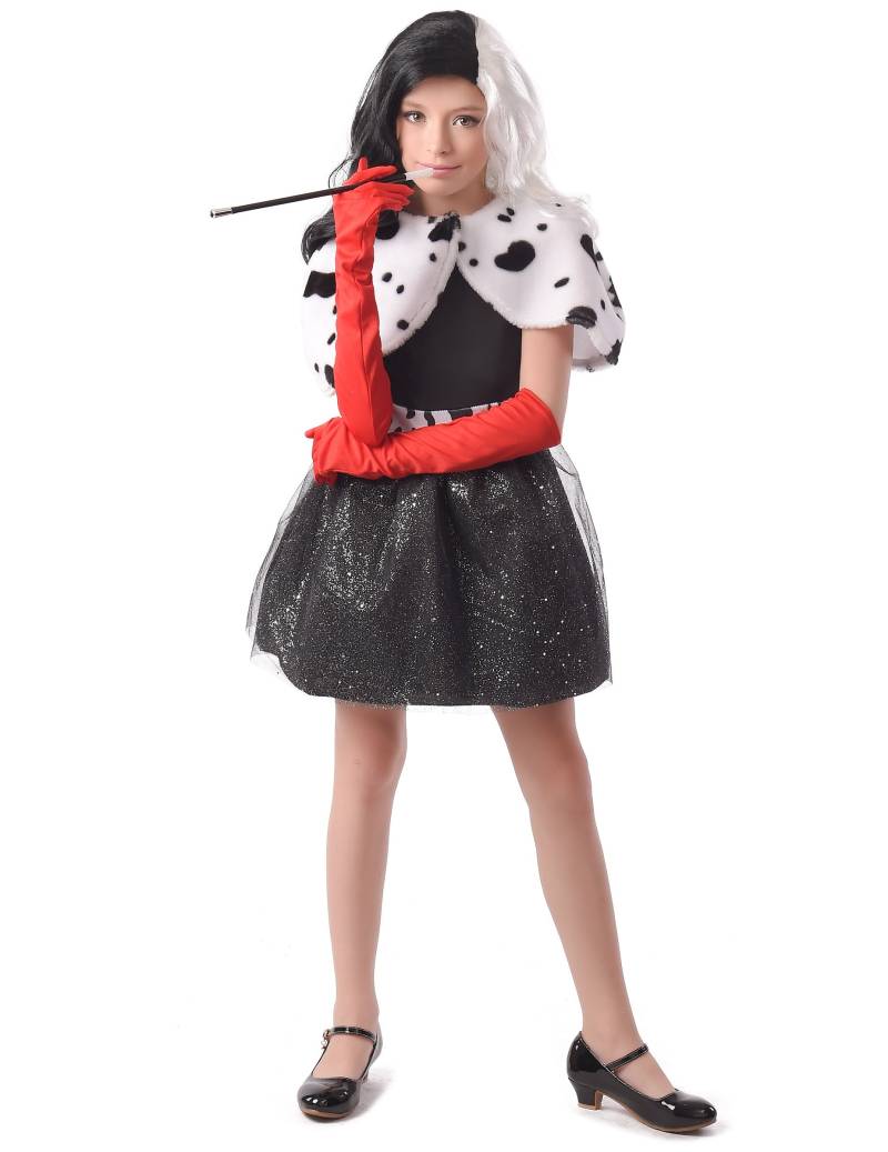 Dalmatiner-Superschurkin Mädchenkostüm schwarz-weiß-rot von KARNEVAL-MEGASTORE
