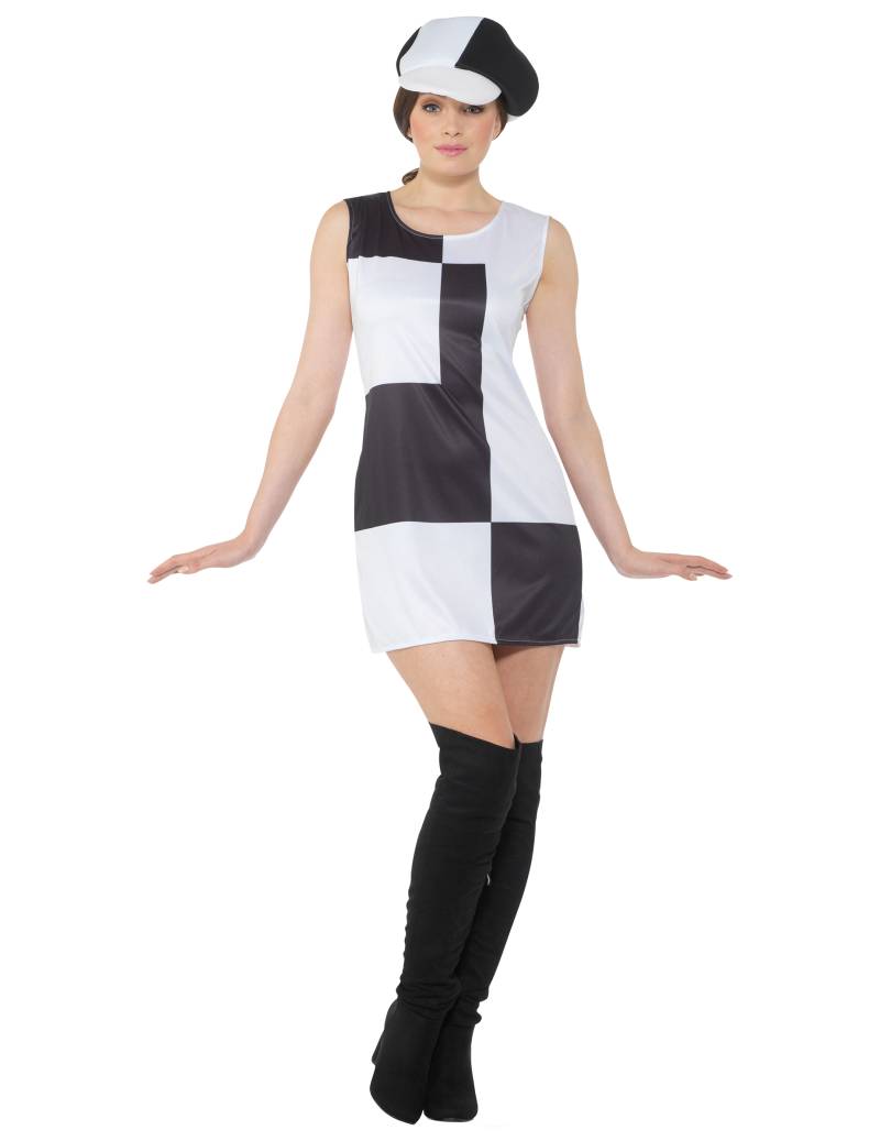 Damenkostüm 60er Jahre Discokleid schwarz-weiß von KARNEVAL-MEGASTORE