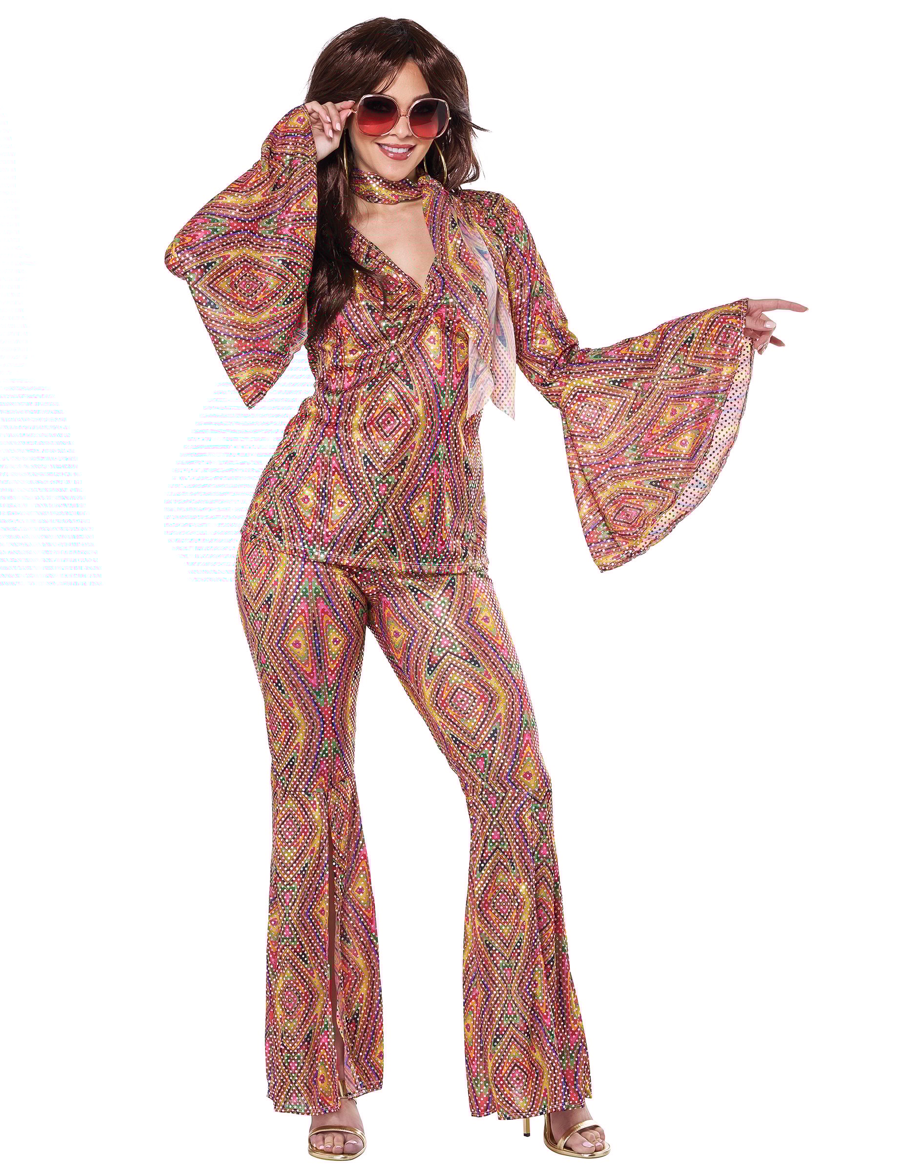 Disco Damenkostüm 70er bunt von KARNEVAL-MEGASTORE