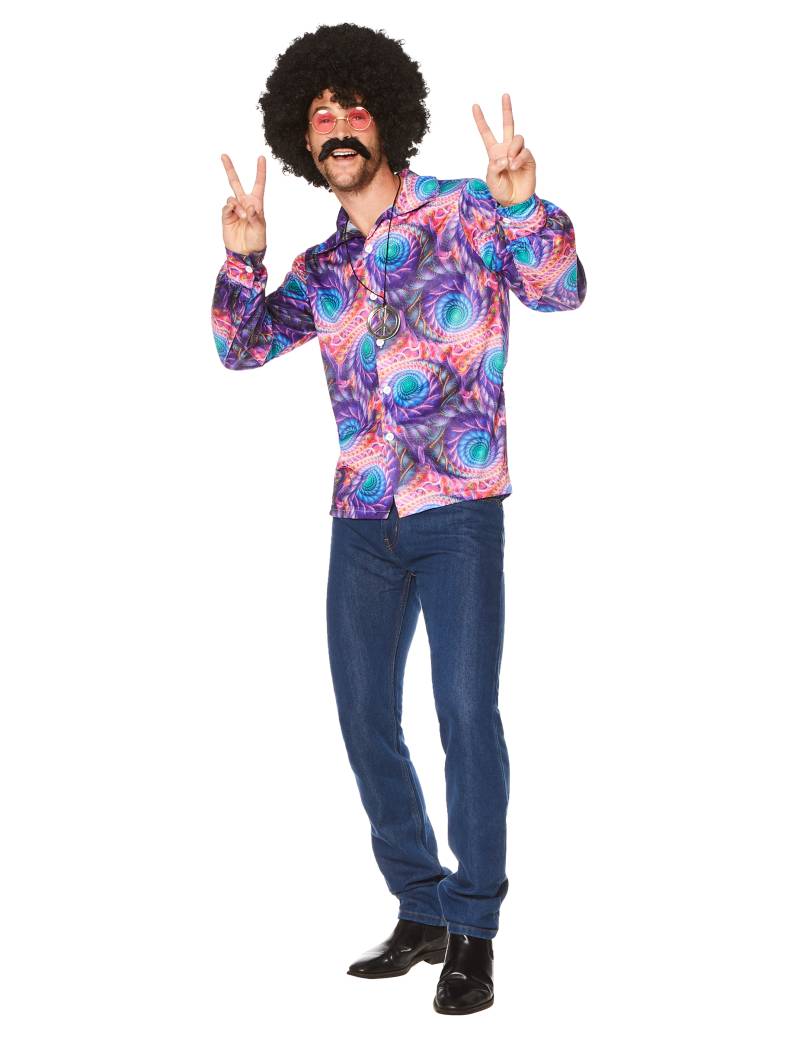 Disco-Herrenhemd Hippie-Partyhemd lila-bunt von KARNEVAL-MEGASTORE