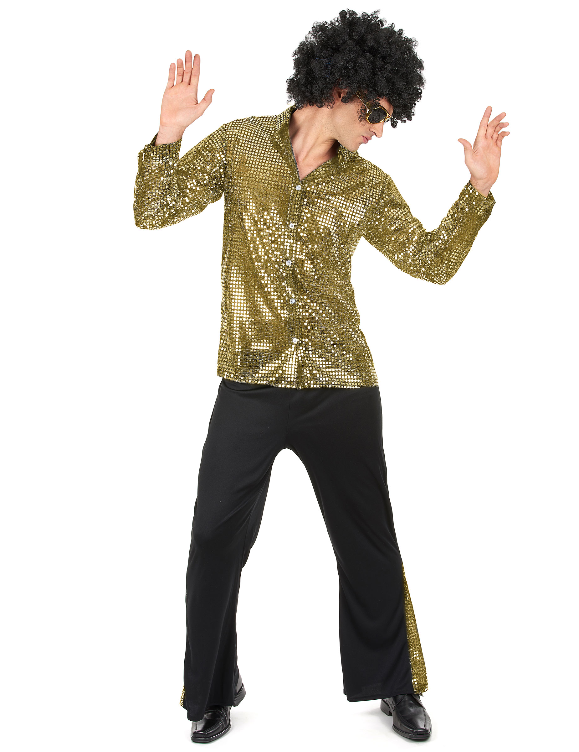 Disco Kostüm für Herren gold-schwarz von KARNEVAL-MEGASTORE