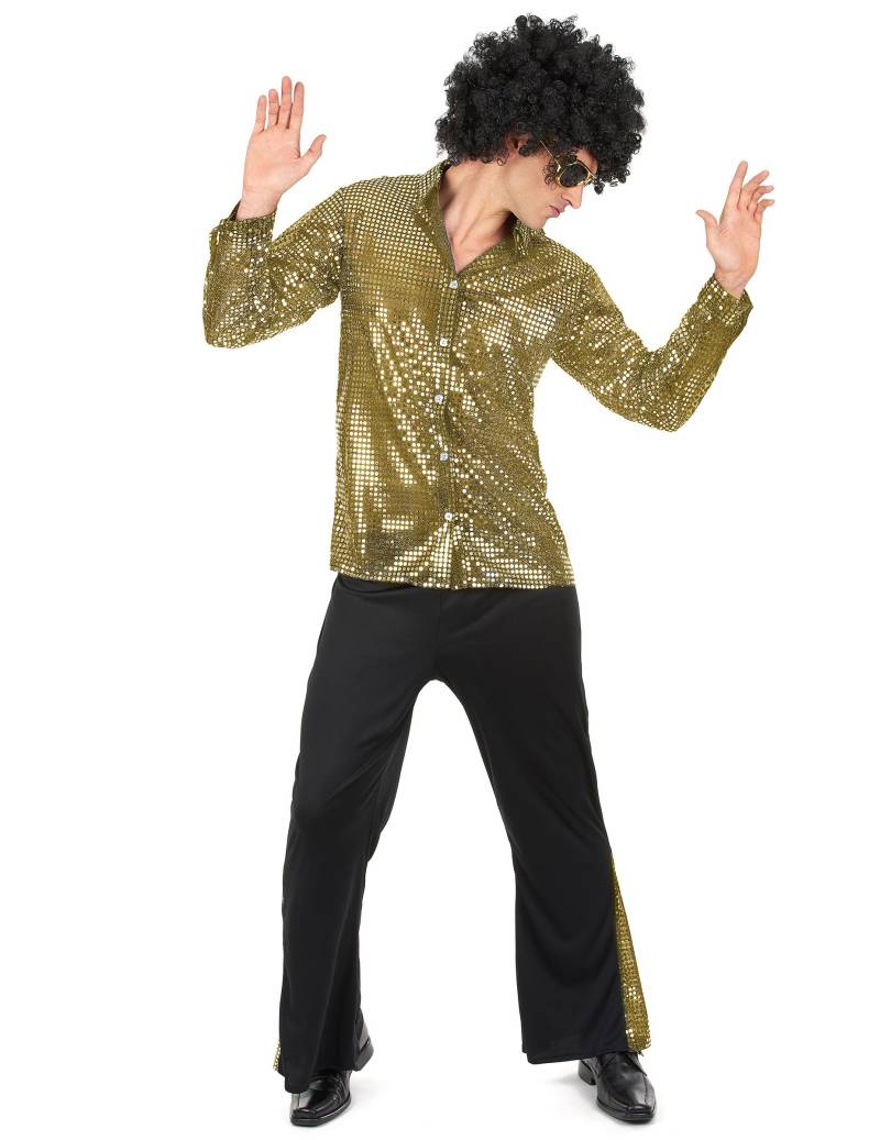 Disco Kostüm für Herren gold-schwarz von KARNEVAL-MEGASTORE