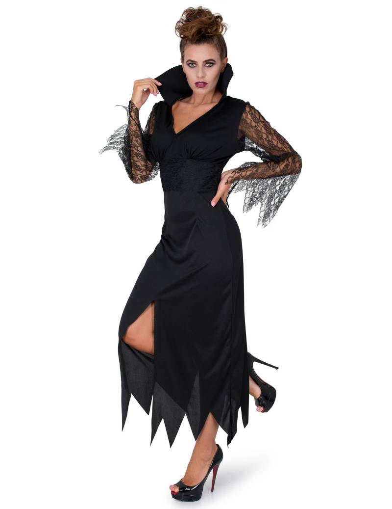 Düstere Zauberin Halloween Gothic-Kostüm für Damen schwarz von KARNEVAL-MEGASTORE