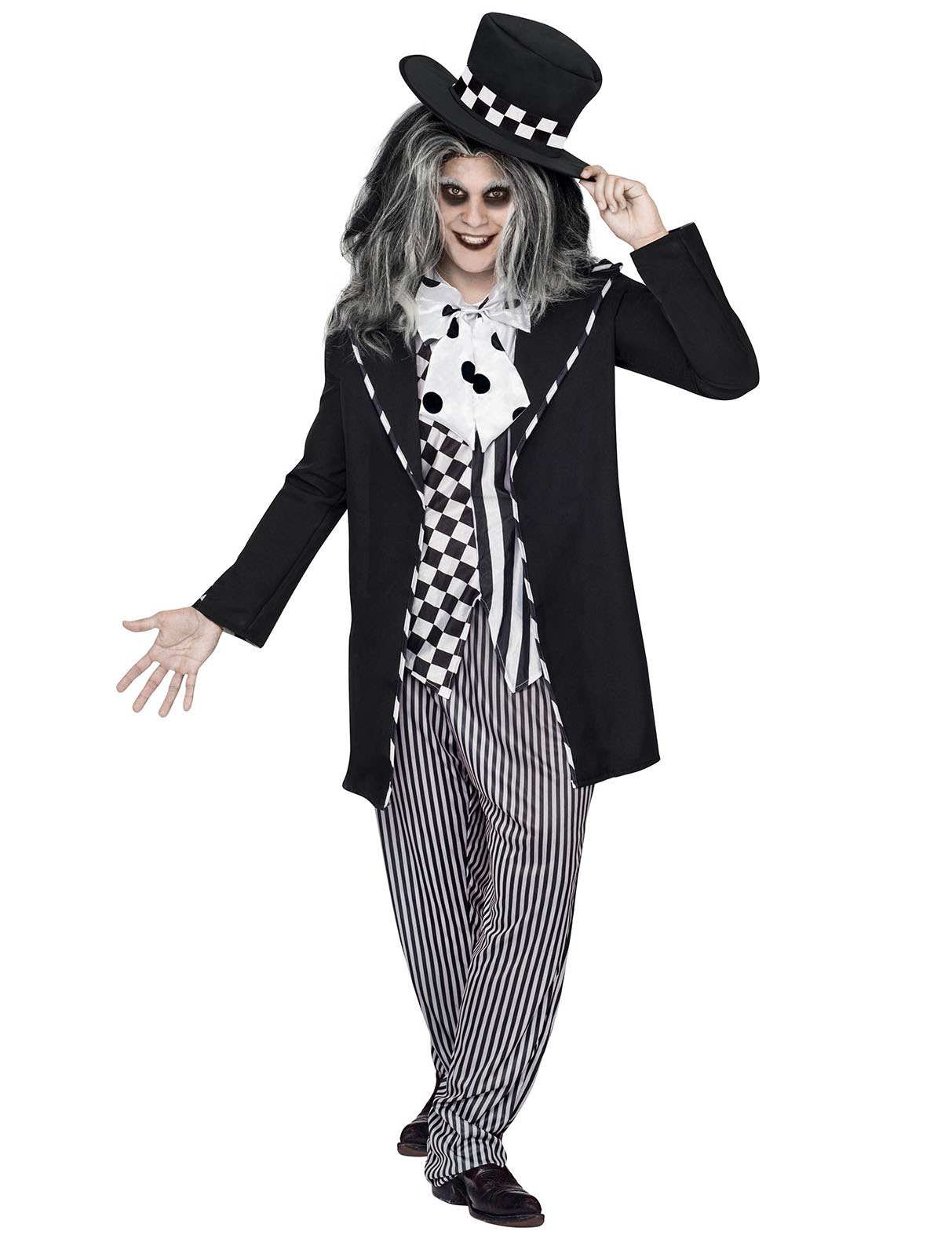 Dunkler Hutmacher Halloweenkostüm Märchen schwarz-weiss von KARNEVAL-MEGASTORE