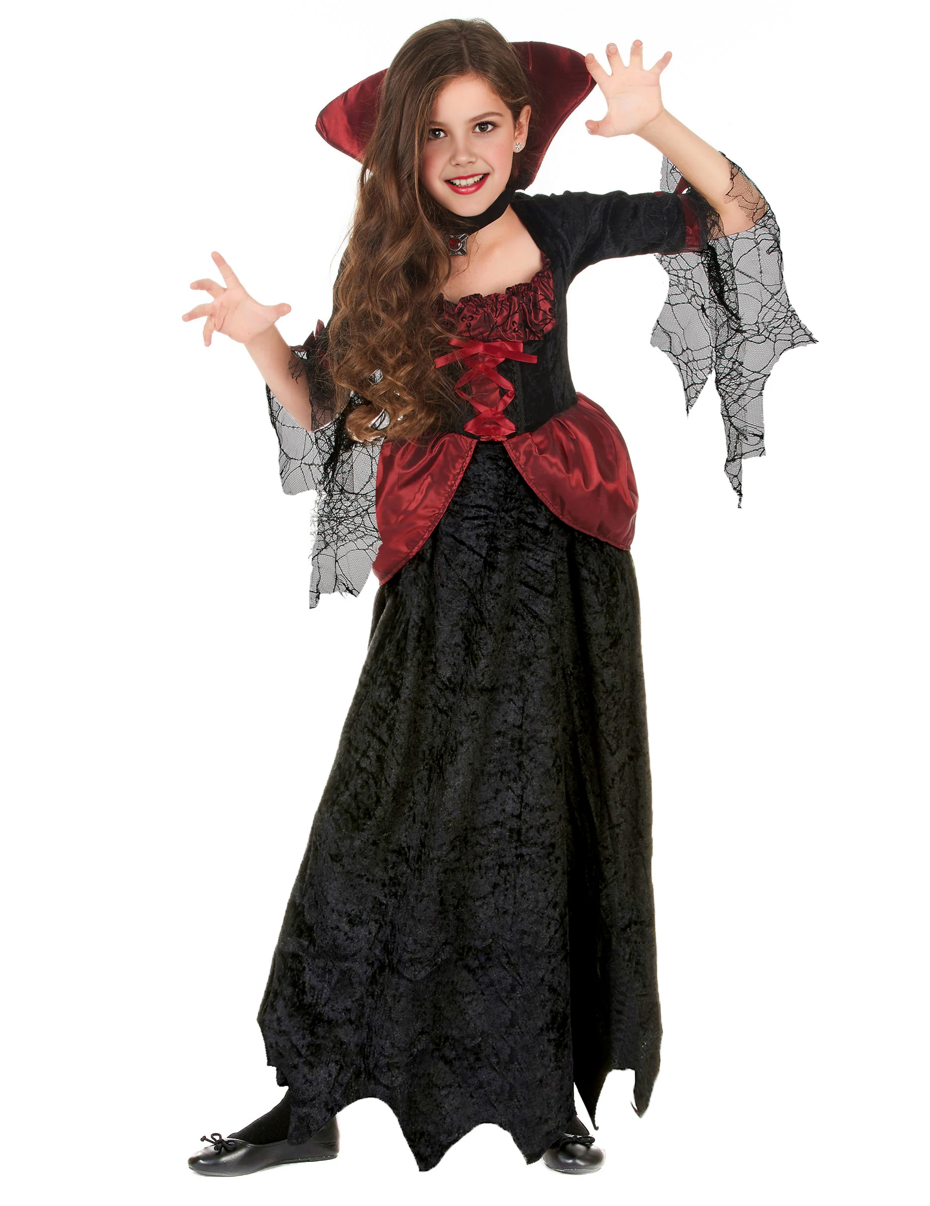 Edle Vampirin Halloween Kinderkostüm schwarz-rot von KARNEVAL-MEGASTORE