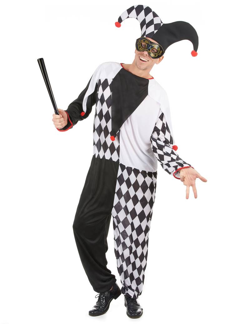 Edler Harlekin Kostüm Zirkus schwarz-weiss-rot von KARNEVAL-MEGASTORE